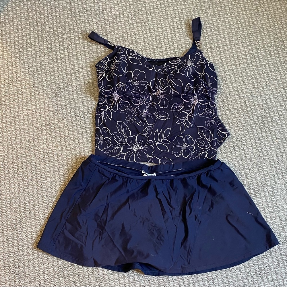 Blue Floral Tankini and Swim Skirt
